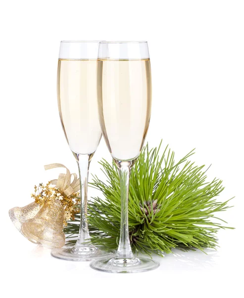 Champagneglas och christmas klockor — Stockfoto