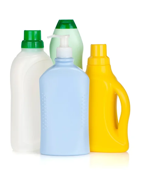 Plastic bottles of cleaning products — Stock Photo, Image