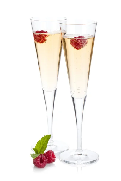 Champagne with raspberry — Stock Photo, Image