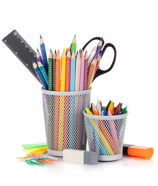 Various colour pencils and office tools — Stock Photo, Image