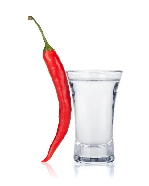 Tiro de vodka y chile rojo picante — Foto de Stock