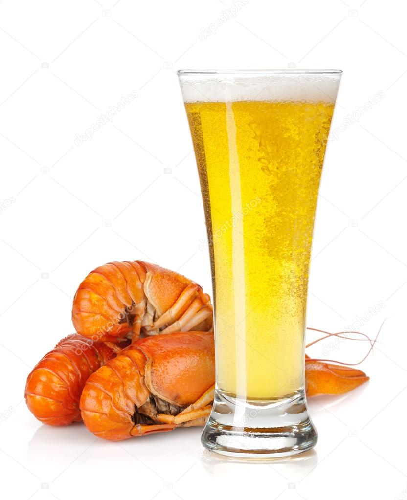Beer glass and boiled crayfishes