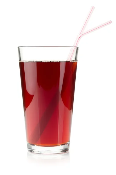 Pomegranate juice in a glass with two drinking straws — Stock Photo, Image