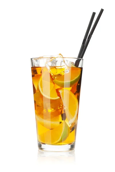 Glass of ice tea with lemon and lime — Stock Photo, Image