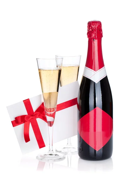 Carta de champán y regalo — Foto de Stock