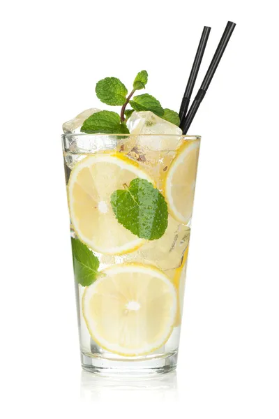 Glass of lemonade with lemon and mint — Stock Photo, Image