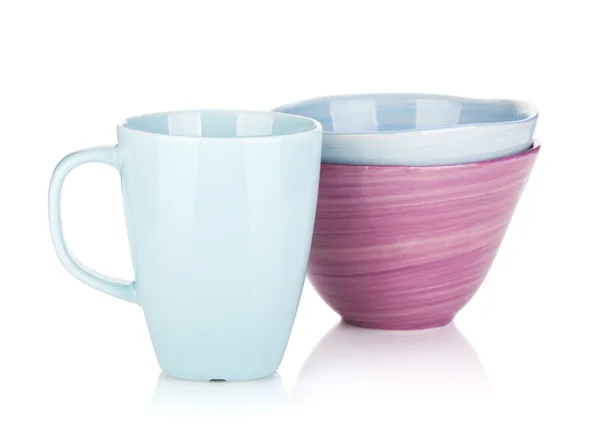 Colorful bowls and cup — Stock Photo, Image