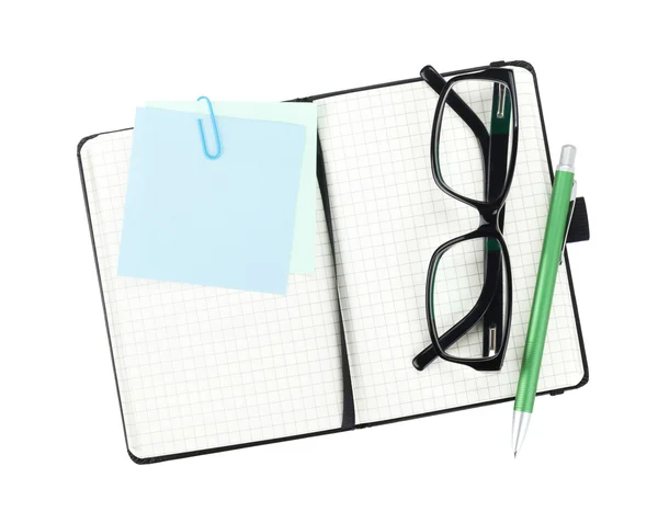 Material de escritório e óculos — Fotografia de Stock
