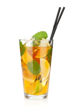 cam buz çay limon, limon ve nane