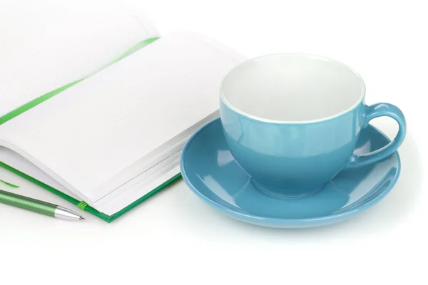 Kaffeetasse und Bürobedarf — Stockfoto