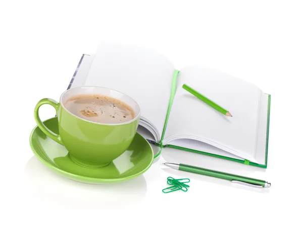Káva pohár a kancelářské potřeby — Stock fotografie