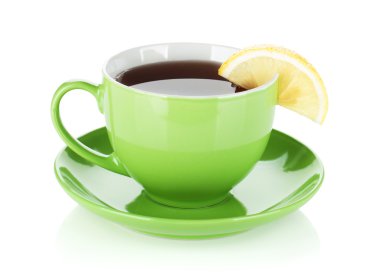 yeşil çay bardağı limon dilimi
