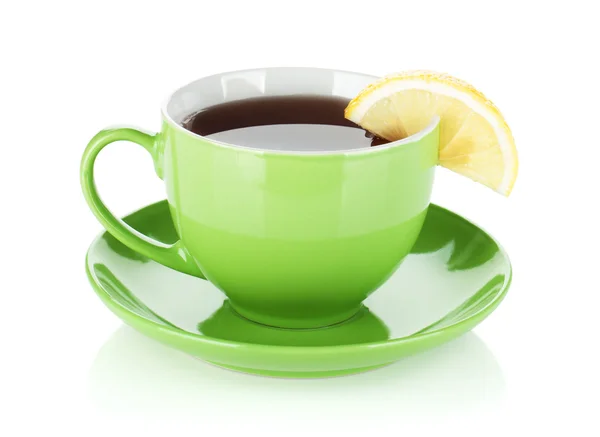Šálek zeleného čaje s plátkem citronu — Stock fotografie