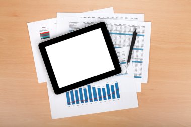 numaraları ve grafikler ile evrak ile boş ekran tablet