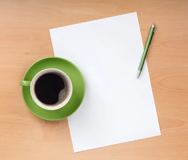 Blank paper with pen and coffee cup Royalty Free Stock Photos