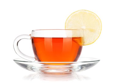 Cam bardak siyah çay limon dilimi