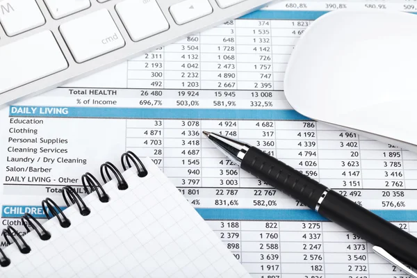 Financial papers, computer and office supplies — Stock Photo, Image