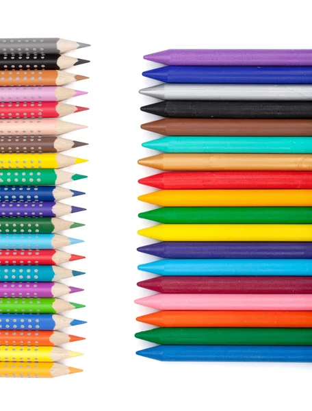 Various colorful pencils and markers — Stock Photo, Image