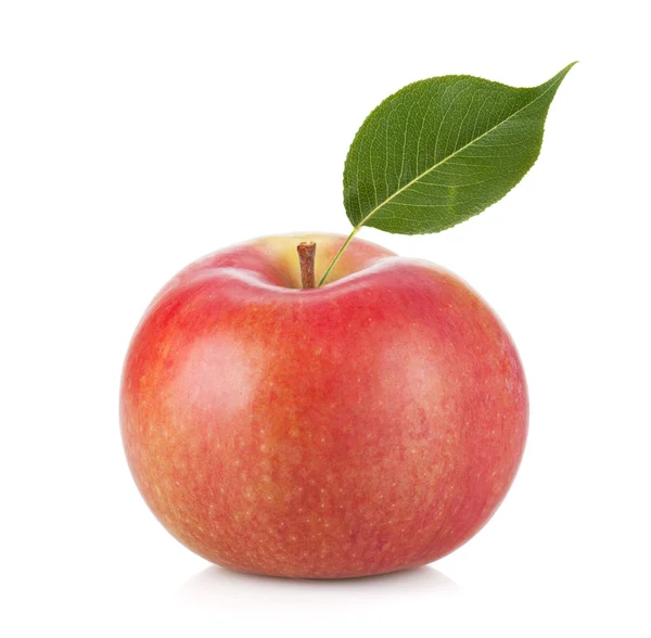 Red apple with green leaf — Stock Photo, Image