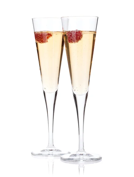 Champagne with raspberry — Stock Photo, Image