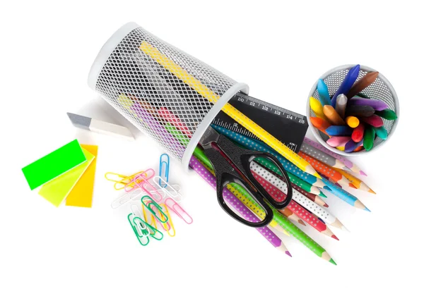 Various colorful pencils and office tools — Stock Photo, Image