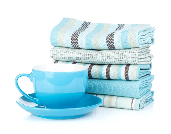Kitchen towels and coffee cup — Zdjęcie stockowe