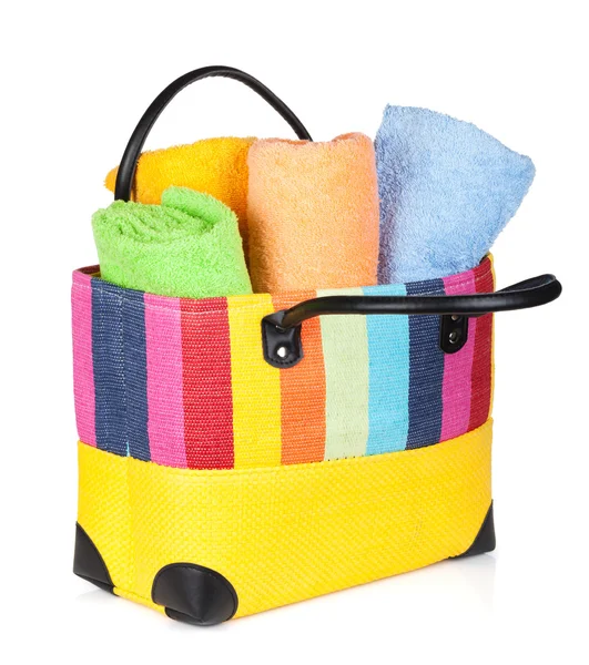 Colorful beach bag with towels — Stock Photo, Image