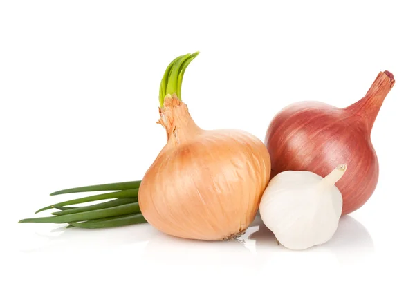 Świeże, dojrzałe cebuli i czosnku — Zdjęcie stockowe