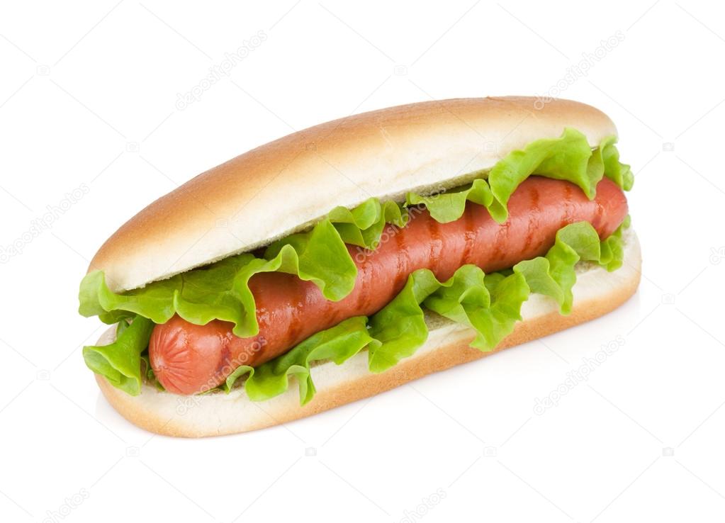 Hot dog with fresh lettuce