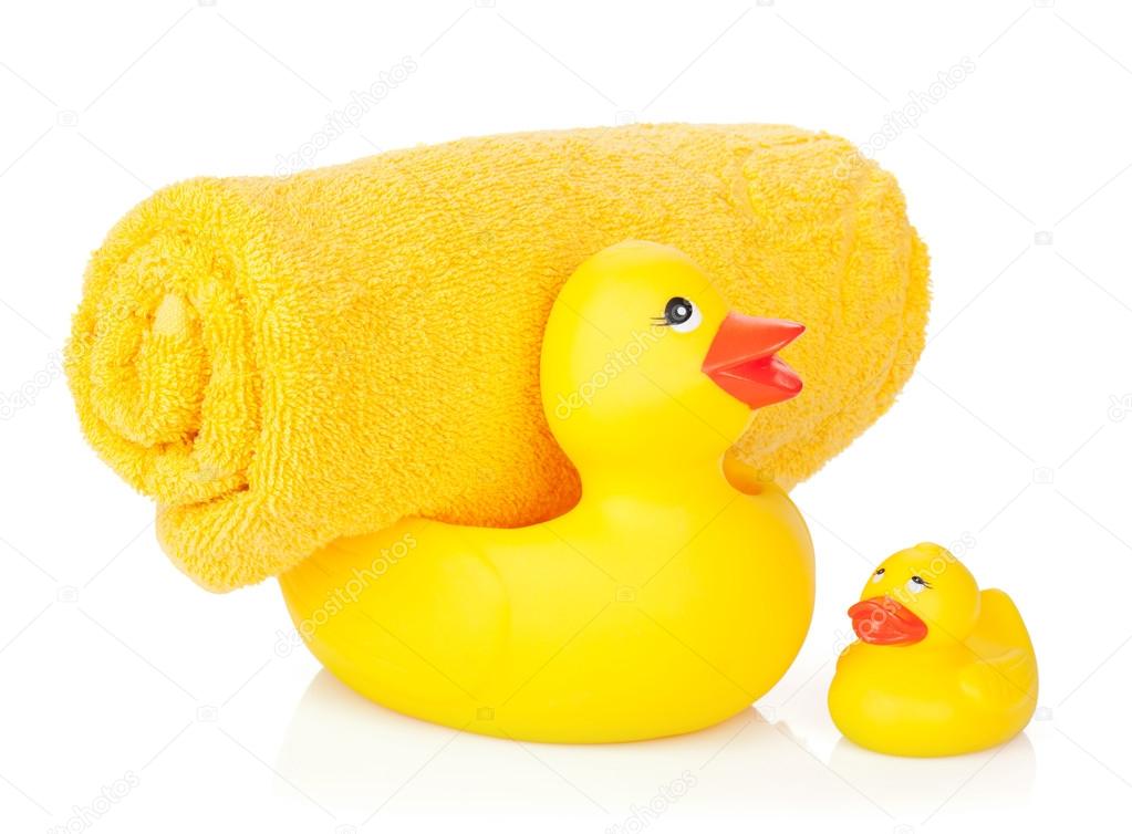 Rubber duck with bath towel — Stock Photo © karandaev 26406733