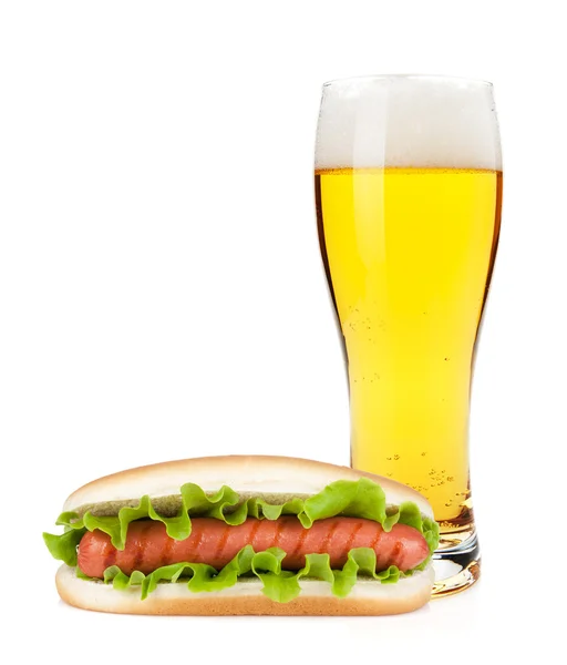 Lager beer and hotdod glass — Stock Photo, Image