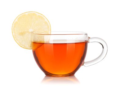 Cam bardak siyah çay limon dilimi