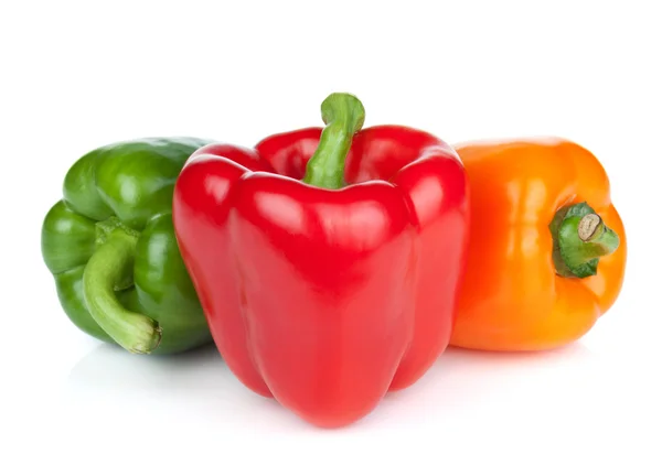 Green, red and orange bell peppers — Stock Photo, Image