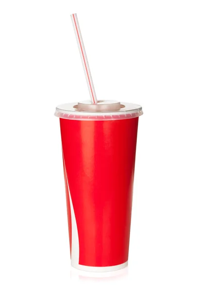 Red disposable cup with drinking straw — Stock Photo, Image