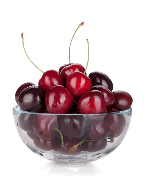 Ripe cherries in a glass bowl — Stock Photo, Image