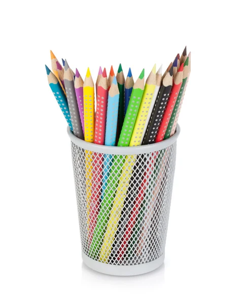 Různé barevné tužky v držáku — Stock fotografie