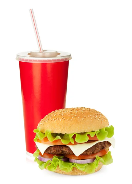 Fast-food drankje en hamburger — Stockfoto