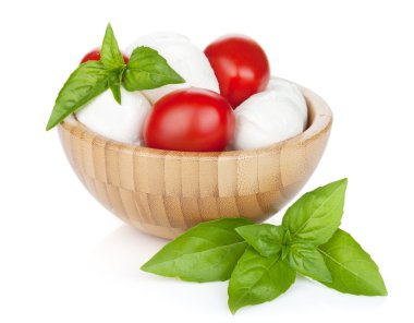 Mozzarella cheese with cherry tomatoes and basil clipart