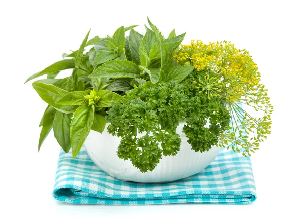 Fresh herbs in bowl — Stock Photo, Image