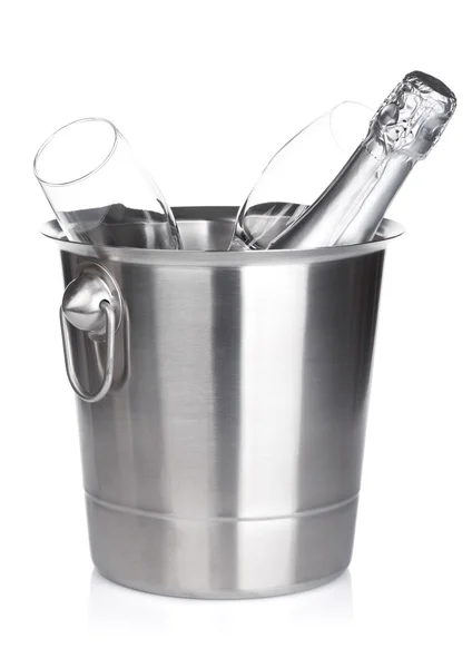 Champagne bottle in bucket — Stock Photo, Image