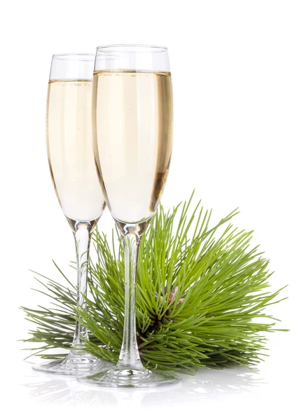 Verres à champagne et sapin — Photo