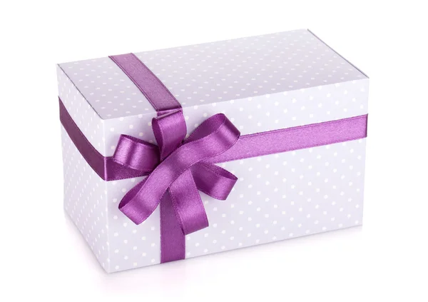 Blue gift box violet with ribbon and bow — Stock Photo, Image