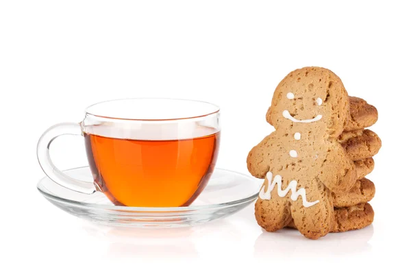 Glass cup of black tea with homemade cookies — Stock Photo, Image