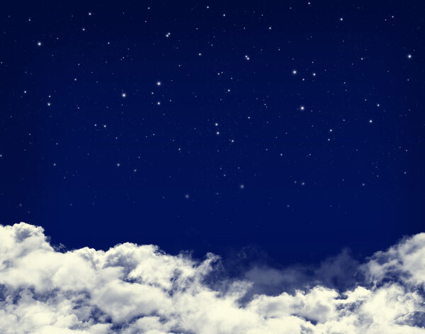 Clouds and stars in a night blue sky background