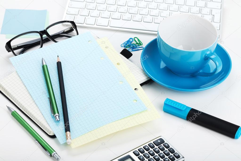 Coffee cup and office supplies ⬇ Stock Photo, Image by © karandaev