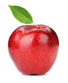 zralé červené jablko s zelený list