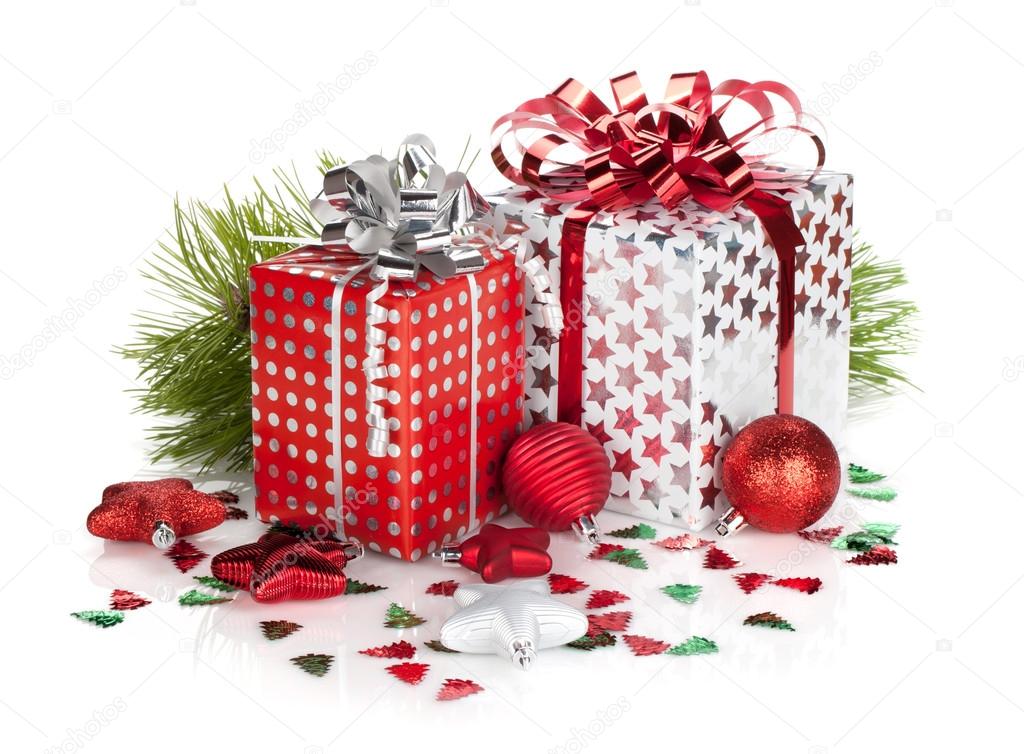 Two gift boxes and christmas decor