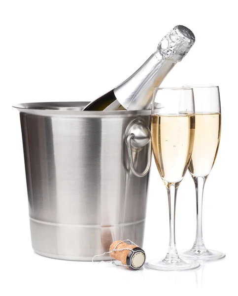 Champagne bottle in bucket — Stock Photo, Image