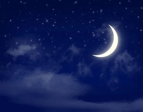 Moon and stars in a night sky — Stock Photo, Image