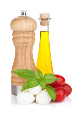 Kiraz domatesli mozzarella peyniri ve fesleğen.